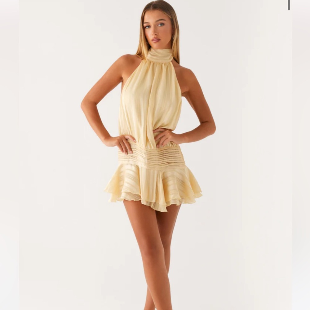 Peppermayo willow yellow chiffon mini dress